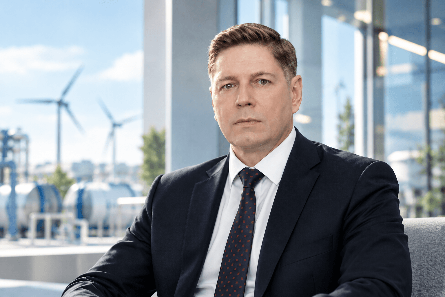 Глеб Дудоладов на фоне чистой энергетики
